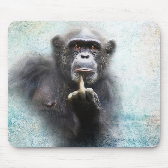 Naughty Funny Chimpanzee Middle Finger Dreh Bird Mousepad (Vorne)