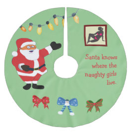 Naughty Girl Bad Santa Funny Joke Spaß Spaß Polyester Weihnachtsbaumdecke