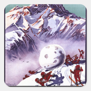 Naughty Gnomes machen Riesenschneeballplakat Quadratischer Aufkleber