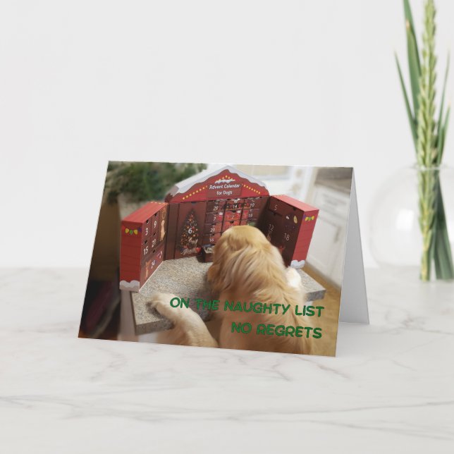 Naughty Golden Retriever No Regrets Weihnachten Karte (Vorderseite)