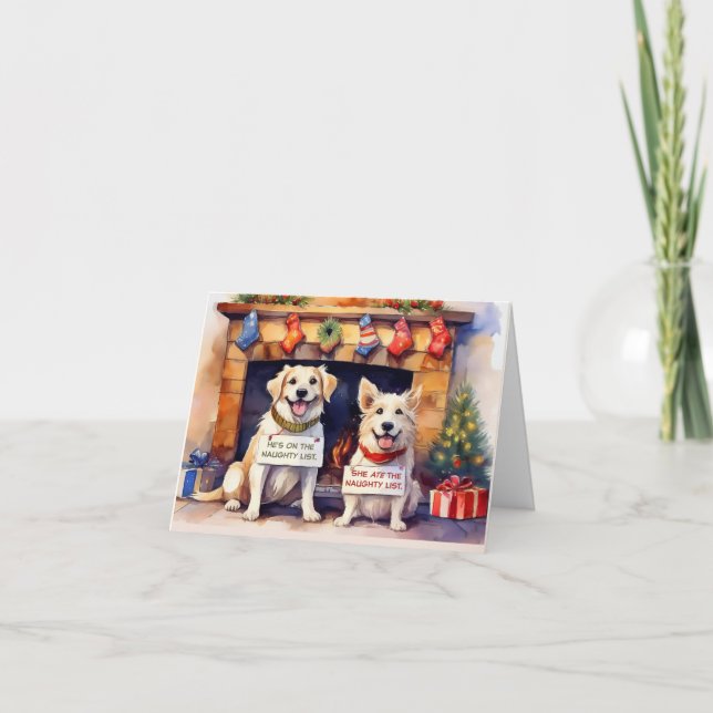 Naughty Hunde Weihnachtskarte Feiertagskarte (Vorderseite)