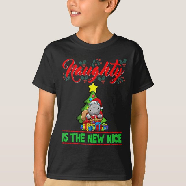 Naughty Is The New Nice Christmas Santa Xmas Premi T-Shirt (Vorderseite)