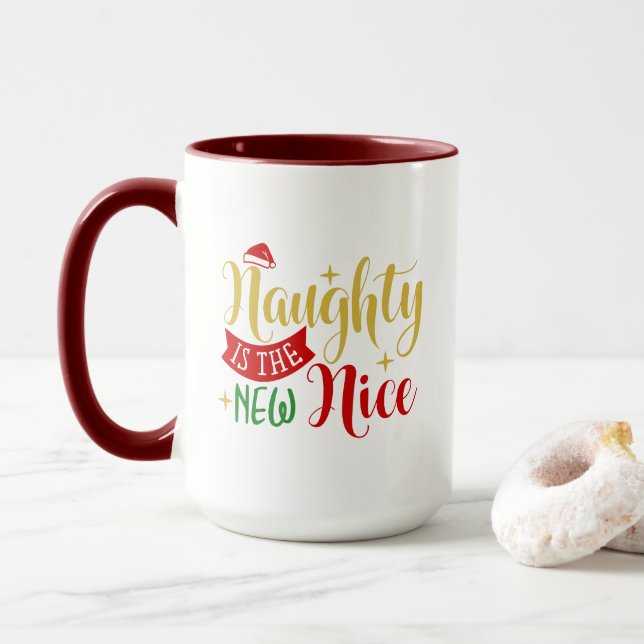 Naughty ist das neue schöne, lustige Weihnachtsges Tasse (Mit Donut)