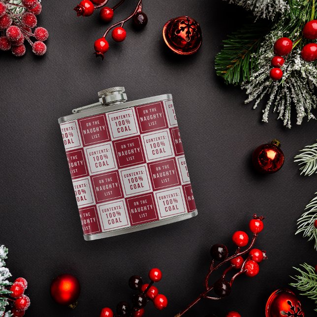 Naughty List 100% Kohle | Roter und weißer Urlaub Flachmann (Von Creator hochgeladen)