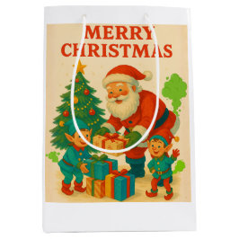 Naughty List Approved Funny Santa & Dog Mittlere Geschenktüte