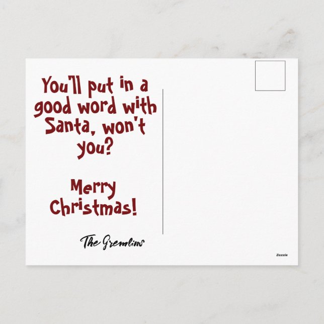 Naughty List Gremlin Feiertagspostkarte (Rückseite)