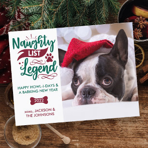 Naughty List Legend Personalisiert Hunde Hund Foto Feiertagspostkarte