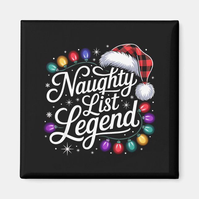 Naughty List Legend Xmas Lights Buffalo Plaid Red  Magnet (Vorne)