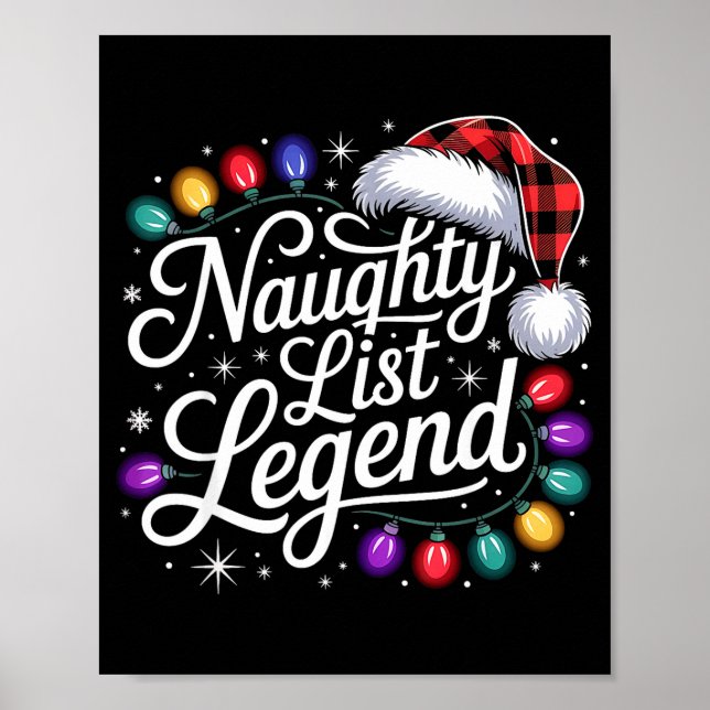 Naughty List Legend Xmas Lights Buffalo Plaid Red  Poster (Vorne)