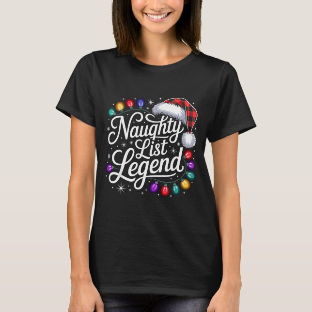 Naughty List Legend Xmas Lights Buffalo Plaid Red  T-Shirt (Vorderseite)