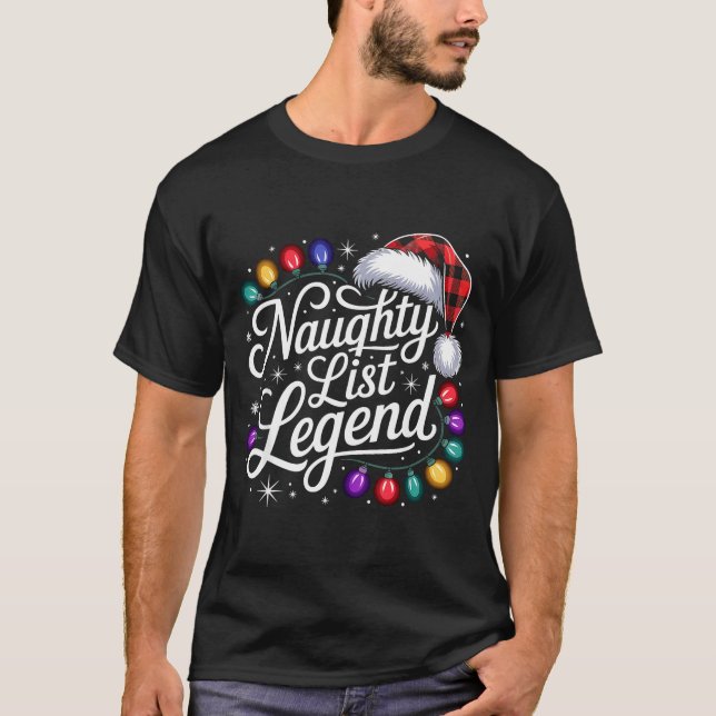 Naughty List Legend Xmas Lights Buffalo Plaid Red  T-Shirt (Vorderseite)
