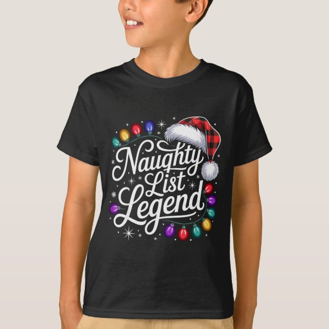 Naughty List Legend Xmas Lights Buffalo Plaid Red  T-Shirt (Vorderseite)