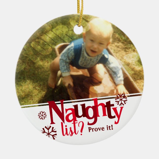 Naughty List Zwei Fotos Weihnachten Keramik Ornament (Vorne)