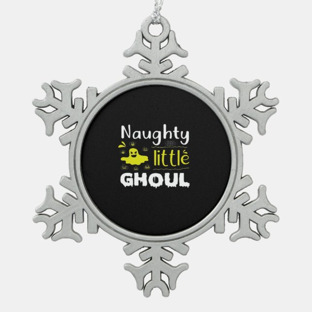 Naughty Little Ghoul Schneeflocken Zinn-Ornament (Vorderseite)