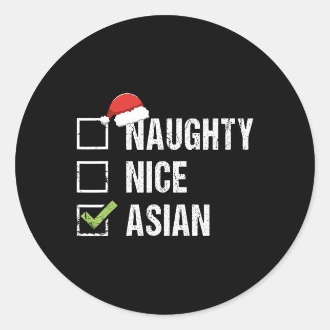 Naughty Nice Asian Asia Weihnachtsmannmütze Weihna Runder Aufkleber (Vorderseite)