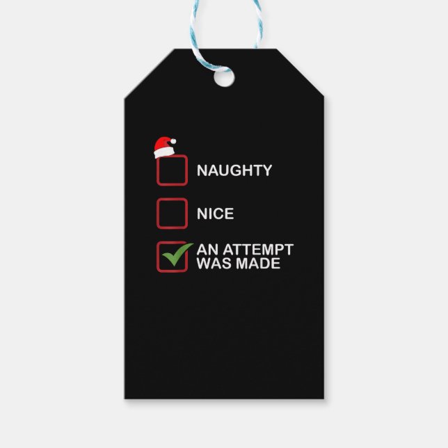 Naughty Nice Attempt Made Funny Christmas List Geschenkanhänger (Vorderseite)
