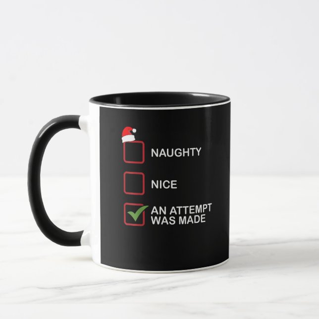 Naughty Nice Attempt Made Funny Christmas List Tasse (Links)