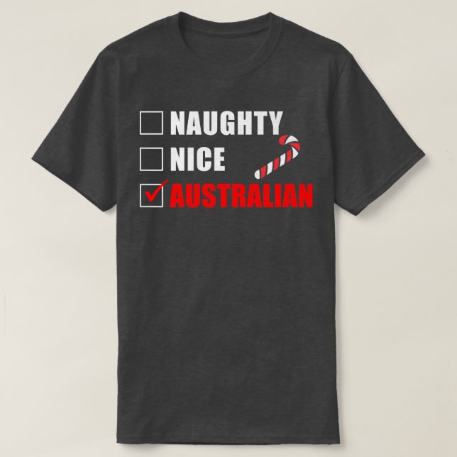 Naughty Nice Australian Candy Cane Christmas Santa T-Shirt (Design vorne)