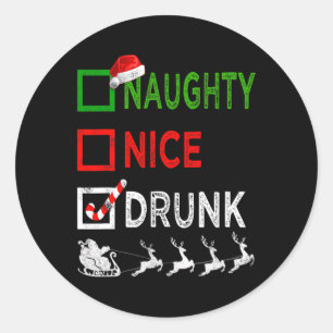 Naughty Nice Betrunken Christmas Pajamas Funny San Runder Aufkleber