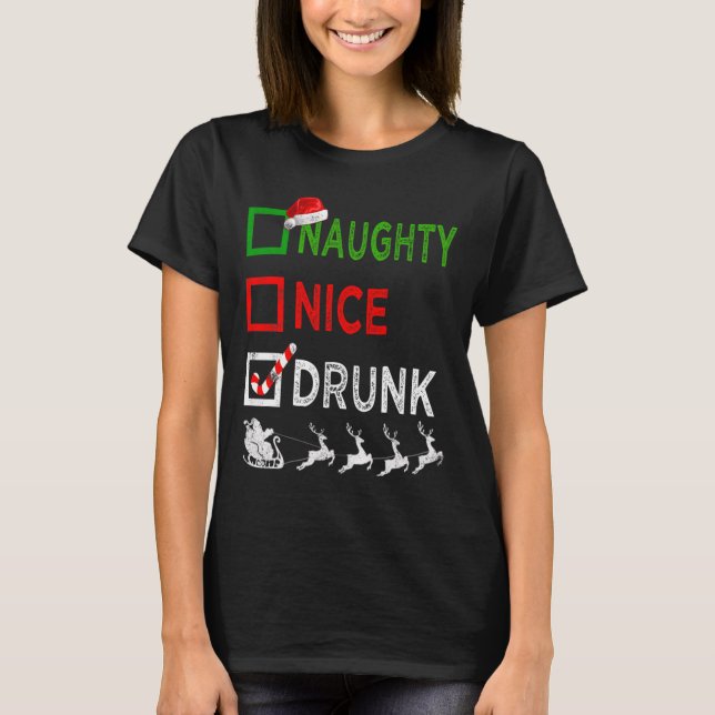 Naughty Nice Betrunken Christmas Pajamas Funny San T-Shirt (Vorderseite)