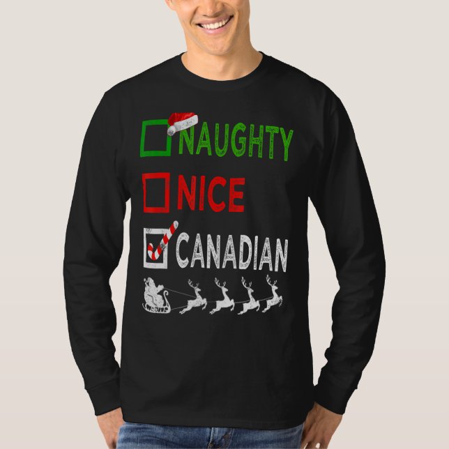 Naughty Nice Canadian Christmas Pajamas Funny Sant T-Shirt (Vorderseite)