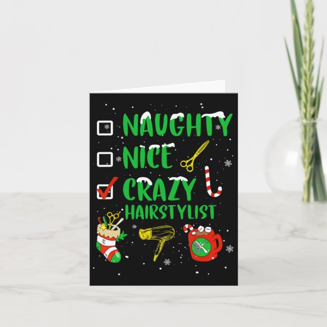 Naughty Nice Crazy Friseursalon Friseur Funny X Karte (Vorderseite)