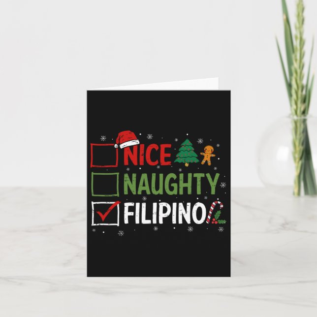 Naughty Nice Filipino Weihnachten Pajamas Santa Cl Karte (Vorderseite)