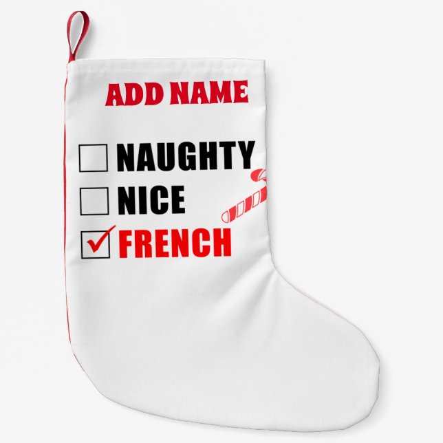 Naughty Nice Französisch Personalisiert Kleiner Weihnachtsstrumpf (Vorderseite)