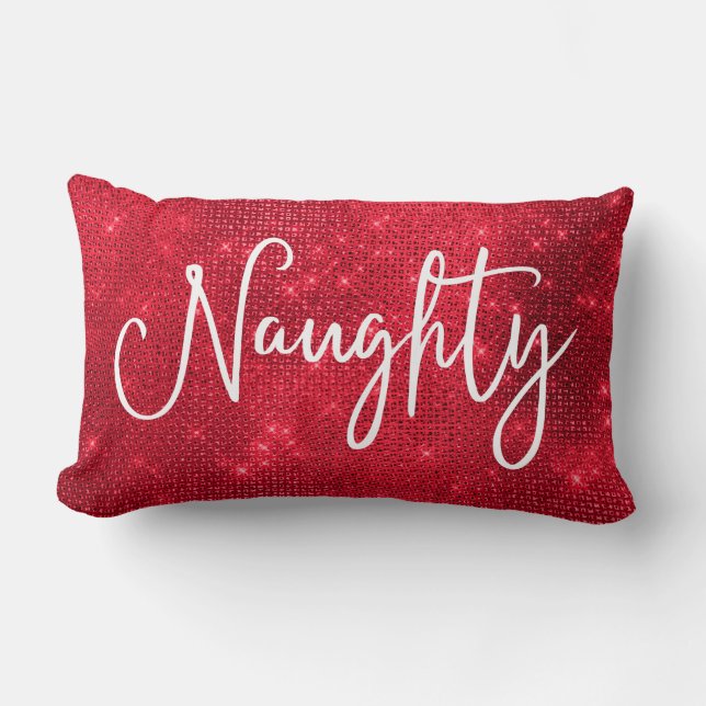 Naughty Nice Funkelnd Red White Glitzer Sequin Lendenkissen (Vorderseite)