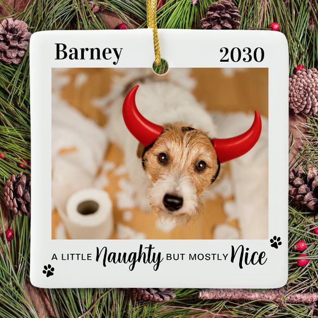 Naughty Nice Funny Dog Pet Foto Weihnachten Keramikornament (Von Creator hochgeladen)