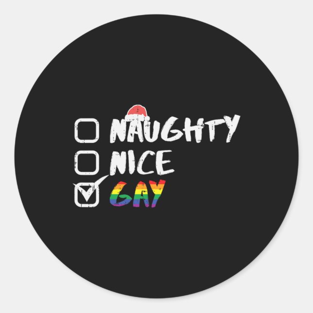 Naughty Nice Gay Rainbow Funny Gay Pride Lgbt Chri Runder Aufkleber (Vorderseite)
