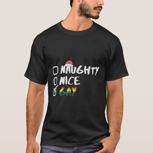 Naughty Nice Gay Rainbow Funny Gay Pride Lgbt Chri T-Shirt (Vorderseite)