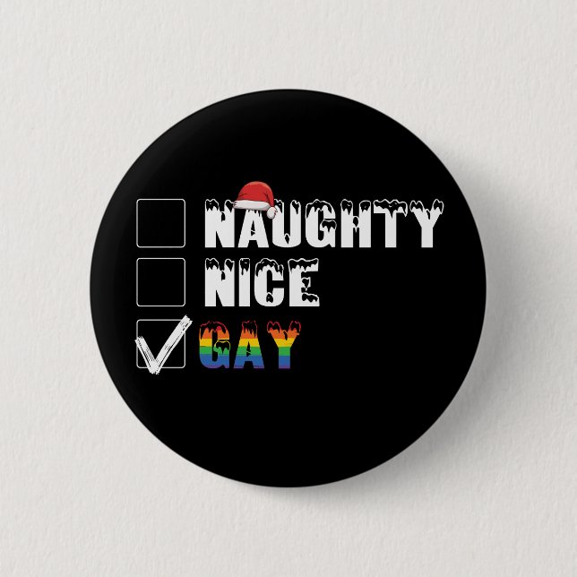 Naughty Nice Gay Rainbow Pride LGBT Weihnachtsgesc Button (Vorderseite)