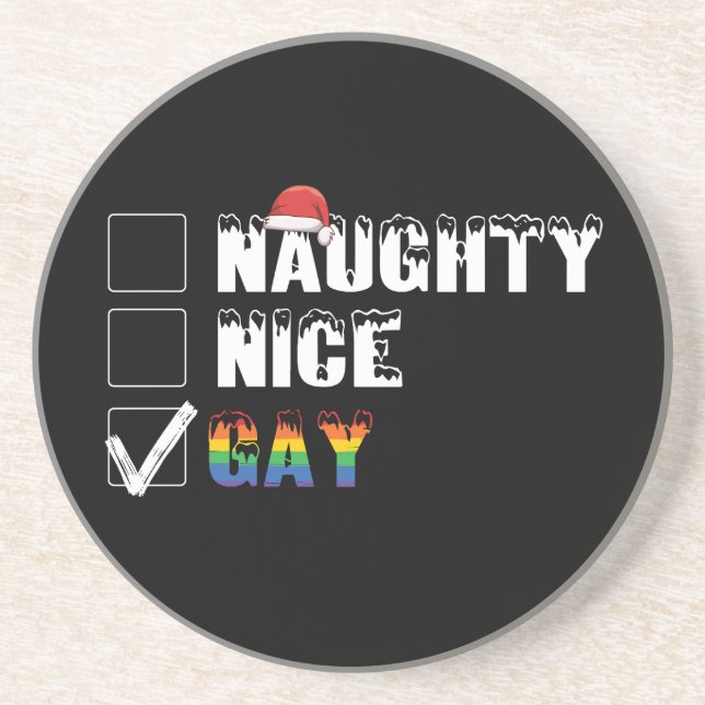 Naughty Nice Gay Rainbow Pride LGBT Weihnachtsgesc Getränkeuntersetzer (Vorne)