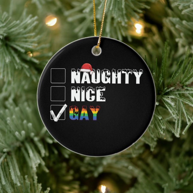 Naughty Nice Gay Rainbow Pride LGBT Weihnachtsgesc Keramik Ornament (Baum)