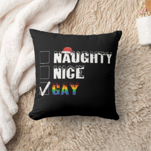 Naughty Nice Gay Rainbow Pride LGBT Weihnachtsgesc Kissen