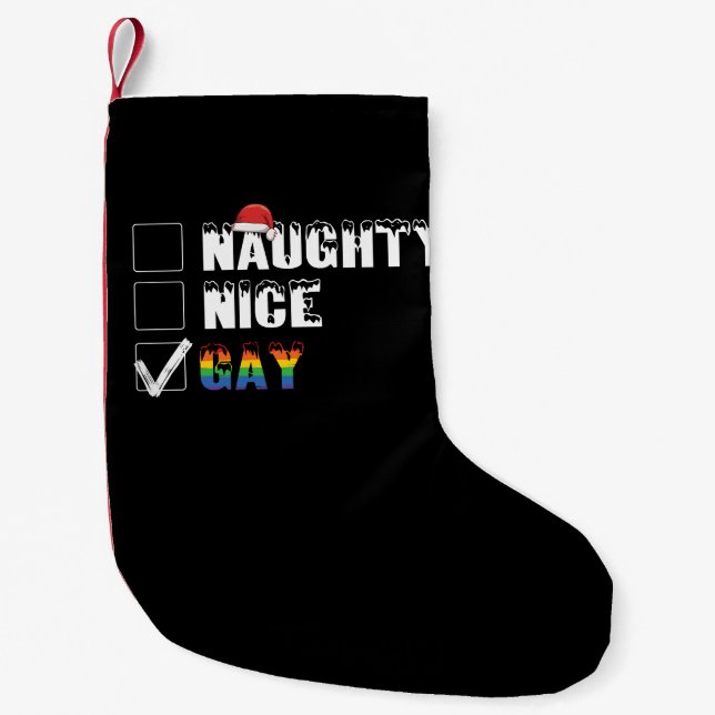 Naughty Nice Gay Rainbow Pride LGBT Weihnachtsgesc Kleiner Weihnachtsstrumpf (Vorderseite)