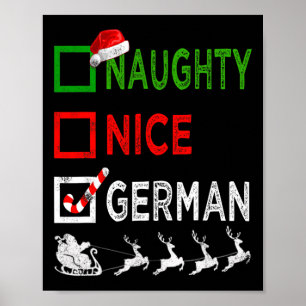 Naughty Nice German Christmas Pajamas Funny Santa Poster