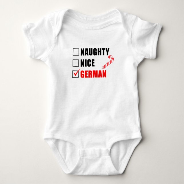 Naughty Nice German Santa List Baby Bodysuit Strampler (Vorderseite)
