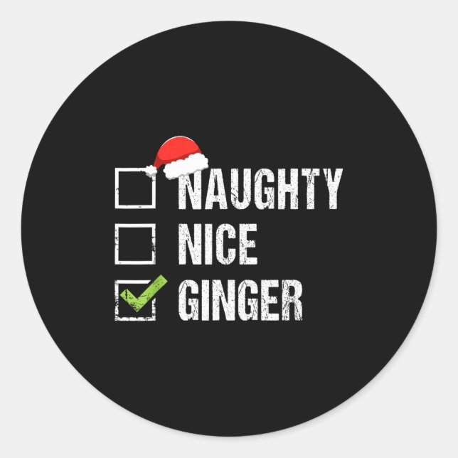 Naughty Nice Ginger Redhead Santa Hat Irish Christ Runder Aufkleber (Vorderseite)