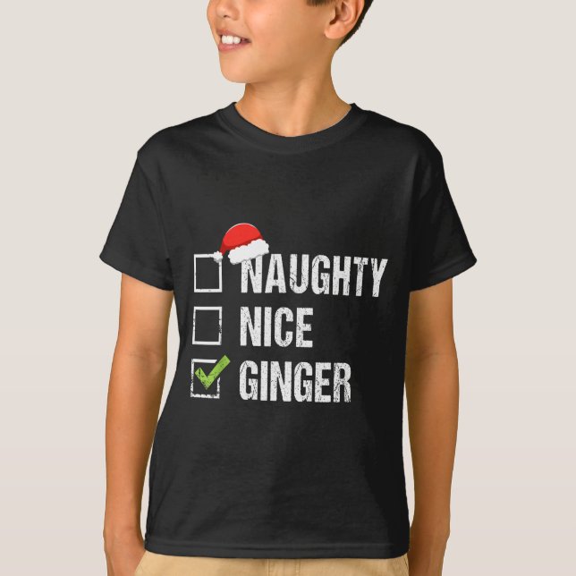 Naughty Nice Ginger Redhead Santa Hat Irish Christ T-Shirt (Vorderseite)
