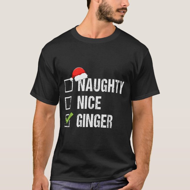 Naughty Nice Ginger Redhead Santa Hat Irish Christ T-Shirt (Vorderseite)
