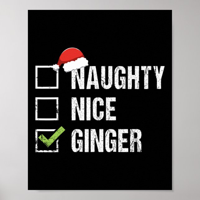 Naughty Nice Ginger Redhead Weihnachtsmannmütze Ir Poster (Vorne)