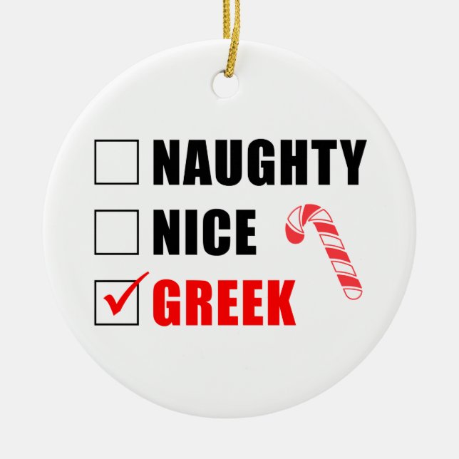 Naughty Nice Griechisch Candy Cane Keramik Ornamen Keramik Ornament (Vorne)