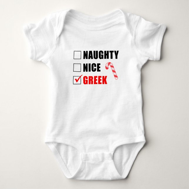 Naughty Nice Griechisch Santa List Baby Bodysuit Baby Strampler (Vorderseite)