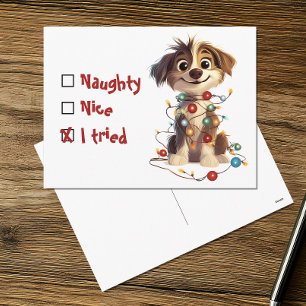 Naughty Nice I Trip Holiday Puppy Feiertagspostkarte