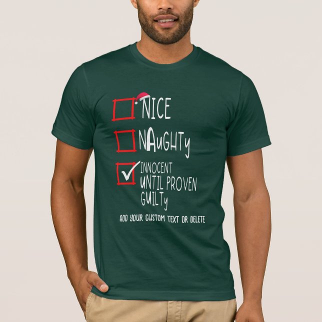 Naughty Nice Innocent Christmas Funny Checklist T-Shirt (Vorderseite)