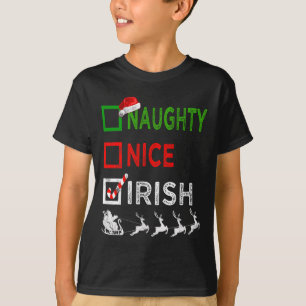 Naughty Nice Irish Christmas Pajamas Funny Santa H T-Shirt