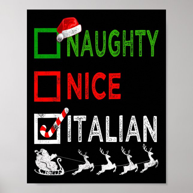Naughty Nice Italian Christmas Pajamas Funny Santa Poster (Vorne)
