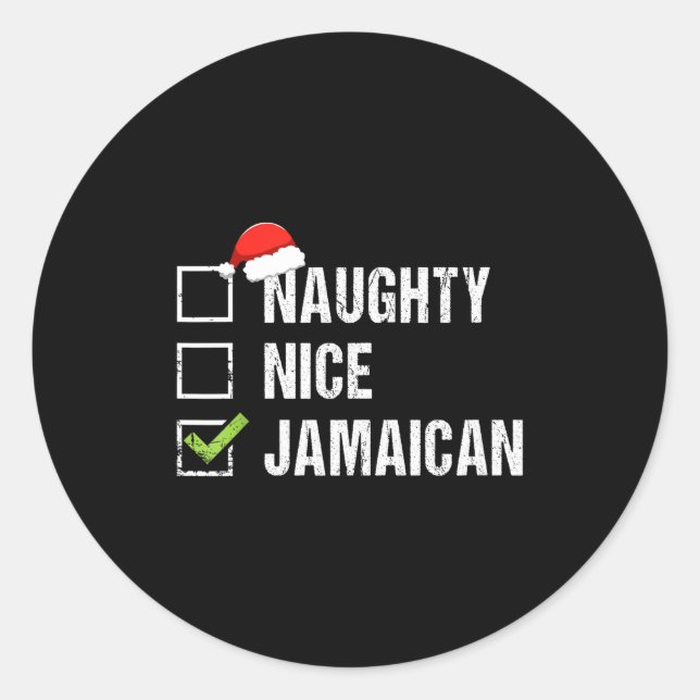 Naughty Nice Jamaican Shirt Santa Hat Christmas Gi Runder Aufkleber (Vorderseite)